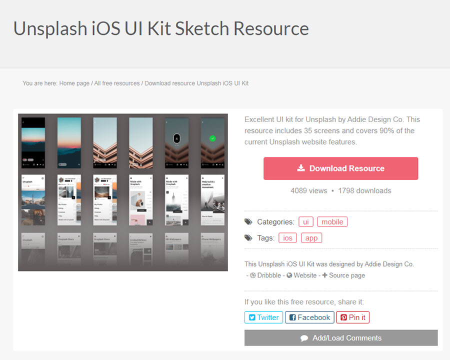Unsplash iOS UI Kit Sketch Resource